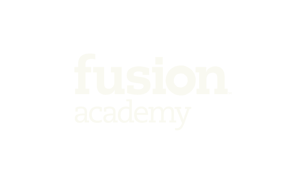The image shows the words "fusion academy" in lowercase, with "fusion" in bold and larger font above "academy," reflecting the modern design often seen in commercial construction Arizona projects.