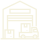 Line drawing of a warehouse with a delivery truck in front, loaded with boxes—ideal for illustrating general contracting services Arizona.